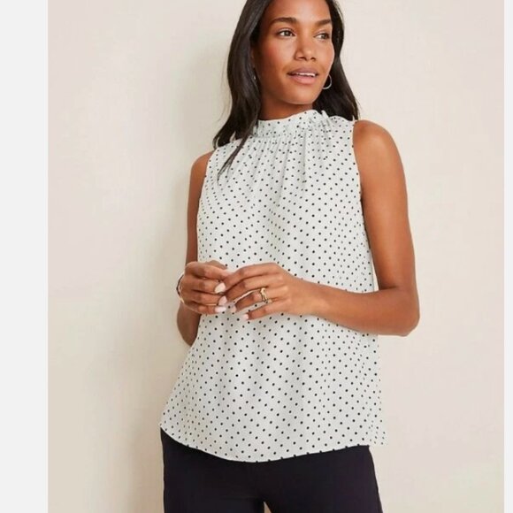 Tops - Ann Taylor Blue Polka Dot Sleeveless Top Size M